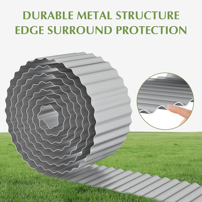 RRG Metal Garden Edging Border, Corrugated Steel Landscaping, DIY for Lawn (Silver, 6 Inch x 40FT) - Image 3